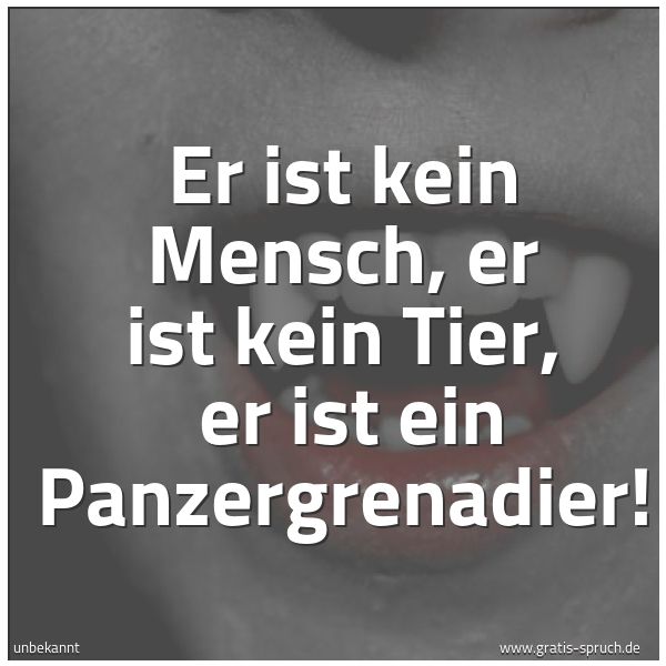 Quadratisches Spruchbild: Er ist kein Mensch, er ist kein Tier,  er ist ein Panzergrenadier!