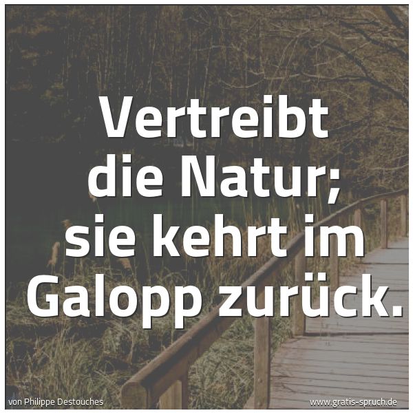 Quadratisches Spruchbild: Vertreibt die Natur; sie kehrt im Galopp zurück.