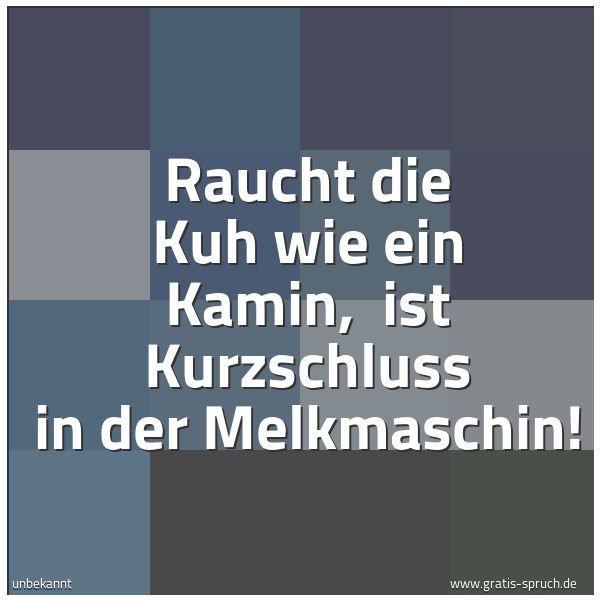 Quadratisches Spruchbild: Raucht die Kuh wie ein Kamin,  ist Kurzschluss in der Melkmaschin!