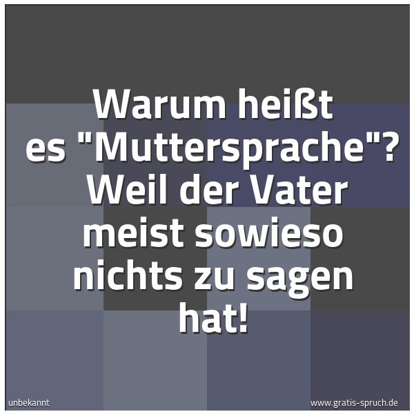 Quadratisches Spruchbild: Warum heißt es "Muttersprache"?  Weil der Vater meist sowieso nichts zu sagen hat!