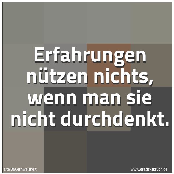 Quadratisches Spruchbild: Erfahrungen nützen nichts, wenn man sie nicht durchdenkt.