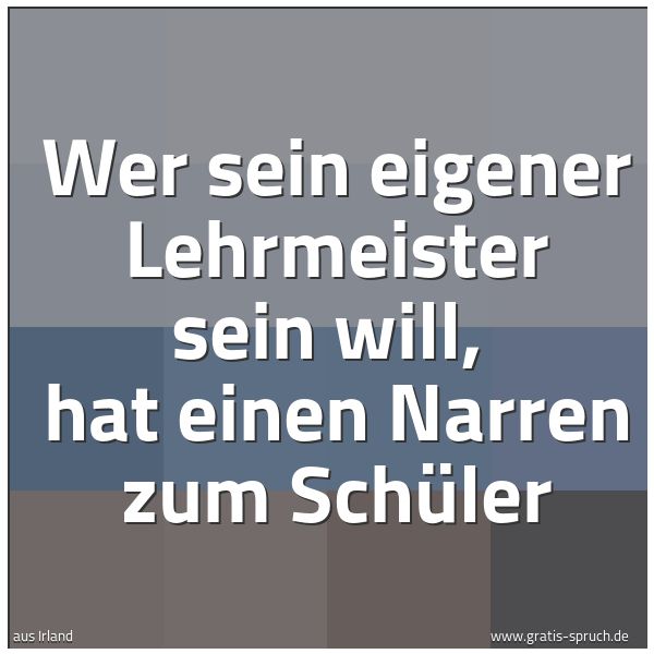 Quadratisches Spruchbild: Wer sein eigener Lehrmeister sein will,  hat einen Narren zum Schüler