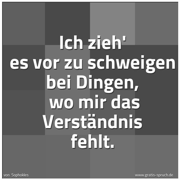 Quadratisches Spruchbild: Ich zieh' es vor zu schweigen bei Dingen,  wo mir das Verständnis fehlt.
