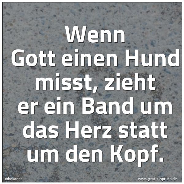 Quadratisches Spruchbild: Wenn Gott einen Hund misst, zieht er ein Band um das Herz statt um den Kopf.
