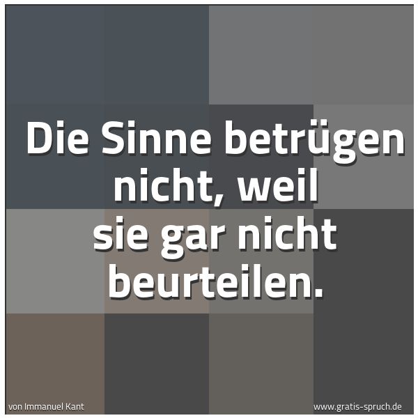 Quadratisches Spruchbild: Die Sinne betrügen nicht, weil sie gar nicht beurteilen.