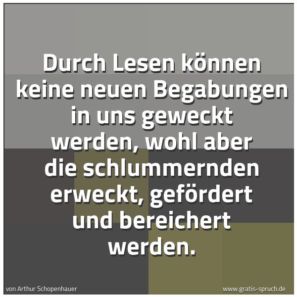 Quadratisches Spruchbild: Durch Lesen können keine neuen Begabungen in uns geweckt werden, wohl aber die schlummernd …