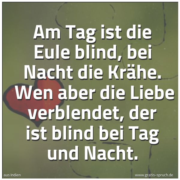 Quadratisches Spruchbild: Am Tag ist die Eule blind, bei Nacht die Krähe.  Wen aber die Liebe verblendet, der ist bl …