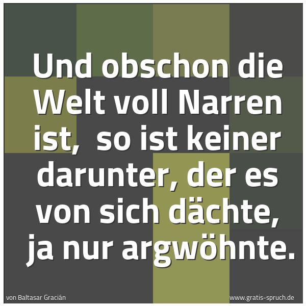 Quadratisches Spruchbild: Und obschon die Welt voll Narren ist,  so ist keiner darunter, der es von sich dächte,  ja …