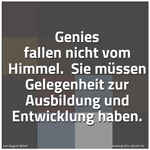 Quadratisches Spruchbild: Genies fallen nicht vom Himmel.  Sie müssen Gelegenheit zur Ausbildung und Entwicklung hab …