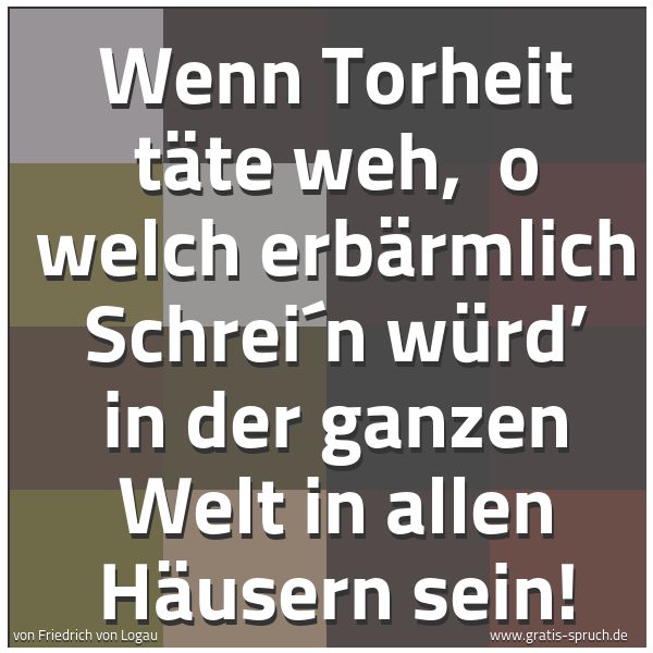 Quadratisches Spruchbild: Wenn Torheit täte weh,  o welch erbärmlich Schrei´n würd’ in der ganzen Welt in allen Häus …