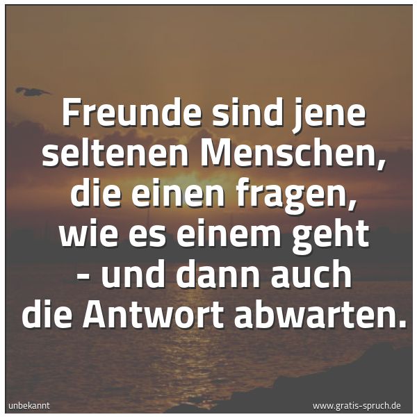 Quadratisches Spruchbild: Freunde sind jene seltenen Menschen, die einen fragen, wie es einem geht - und dann auch d …