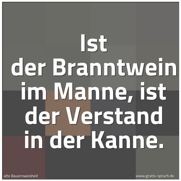 Quadratisches Spruchbild: Ist der Branntwein im Manne, ist der Verstand in der Kanne.