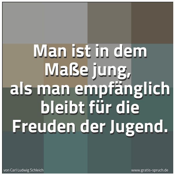 Quadratisches Spruchbild: Man ist in dem Maße jung,  als man empfänglich bleibt für die Freuden der Jugend.