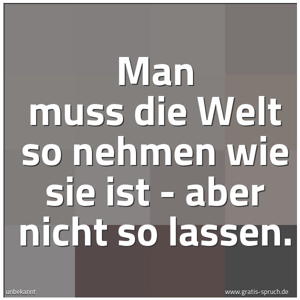 Quadratisches Spruchbild: Man muss die Welt so nehmen wie sie ist - aber nicht so lassen.