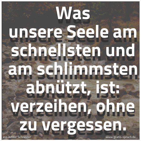 Quadratisches Spruchbild: Was unsere Seele am schnellsten und am schlimmsten abnützt, ist: verzeihen, ohne zu verges …