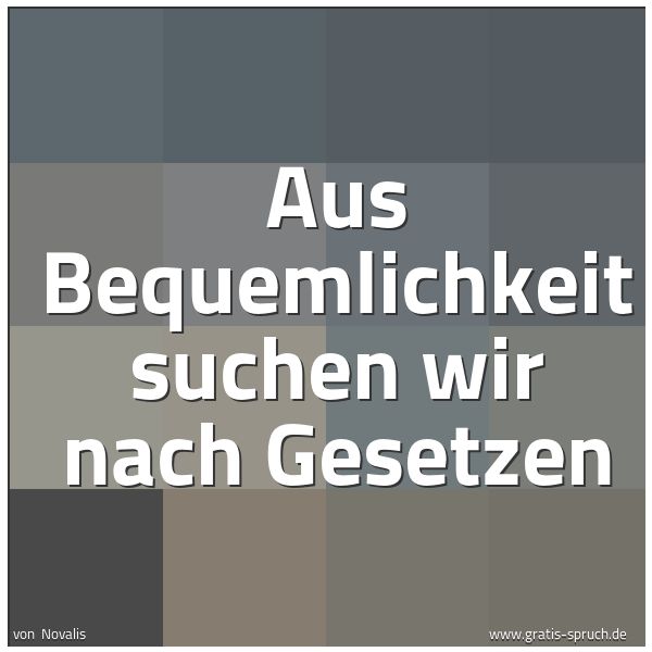 Quadratisches Spruchbild: Aus Bequemlichkeit suchen wir nach Gesetzen