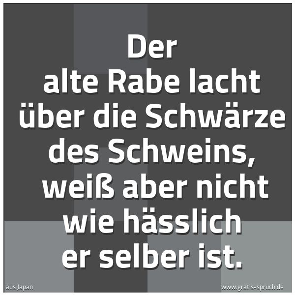 Quadratisches Spruchbild: Der alte Rabe lacht über die Schwärze des Schweins,  weiß aber nicht wie hässlich er selbe …