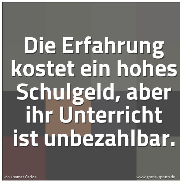 Quadratisches Spruchbild: Die Erfahrung kostet ein hohes Schulgeld, aber ihr Unterricht ist unbezahlbar.