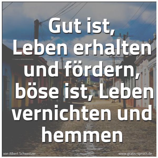 Quadratisches Spruchbild: Gut ist, Leben erhalten und fördern,  böse ist, Leben vernichten und hemmen