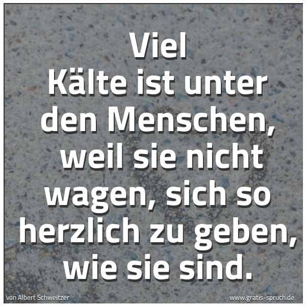 Quadratisches Spruchbild: Viel Kälte ist unter den Menschen,  weil sie nicht wagen, sich so herzlich zu geben, wie s …