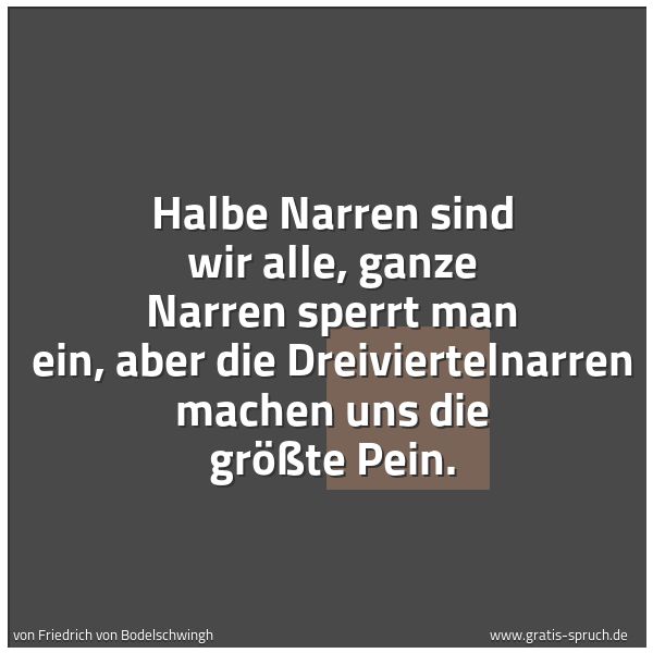 Quadratisches Spruchbild: Halbe Narren sind wir alle, ganze Narren sperrt man ein, aber die Dreiviertelnarren machen …