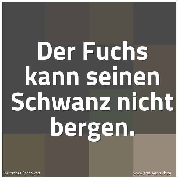 Quadratisches Spruchbild: Der Fuchs kann seinen Schwanz nicht bergen.