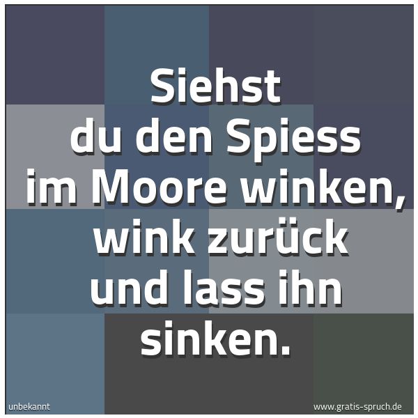 Quadratisches Spruchbild: Siehst du den Spiess im Moore winken,  wink zurück und lass ihn sinken.