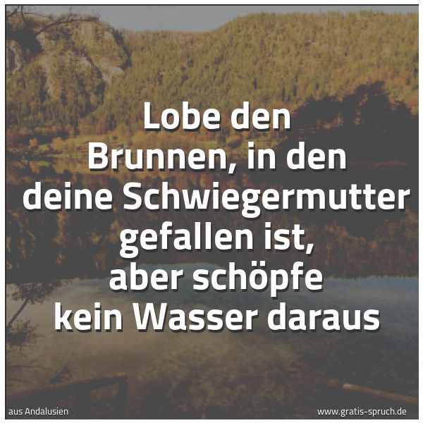 Quadratisches Spruchbild: Lobe den Brunnen, in den deine Schwiegermutter gefallen ist, aber schöpfe kein Wasser dara …