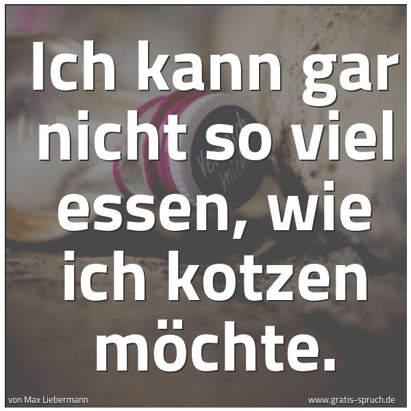Quadratisches Spruchbild: Ich kann gar nicht so viel essen, wie ich kotzen möchte.
