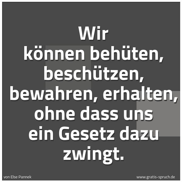 Quadratisches Spruchbild: Wir können behüten, beschützen, bewahren, erhalten, ohne dass uns ein Gesetz dazu zwingt.